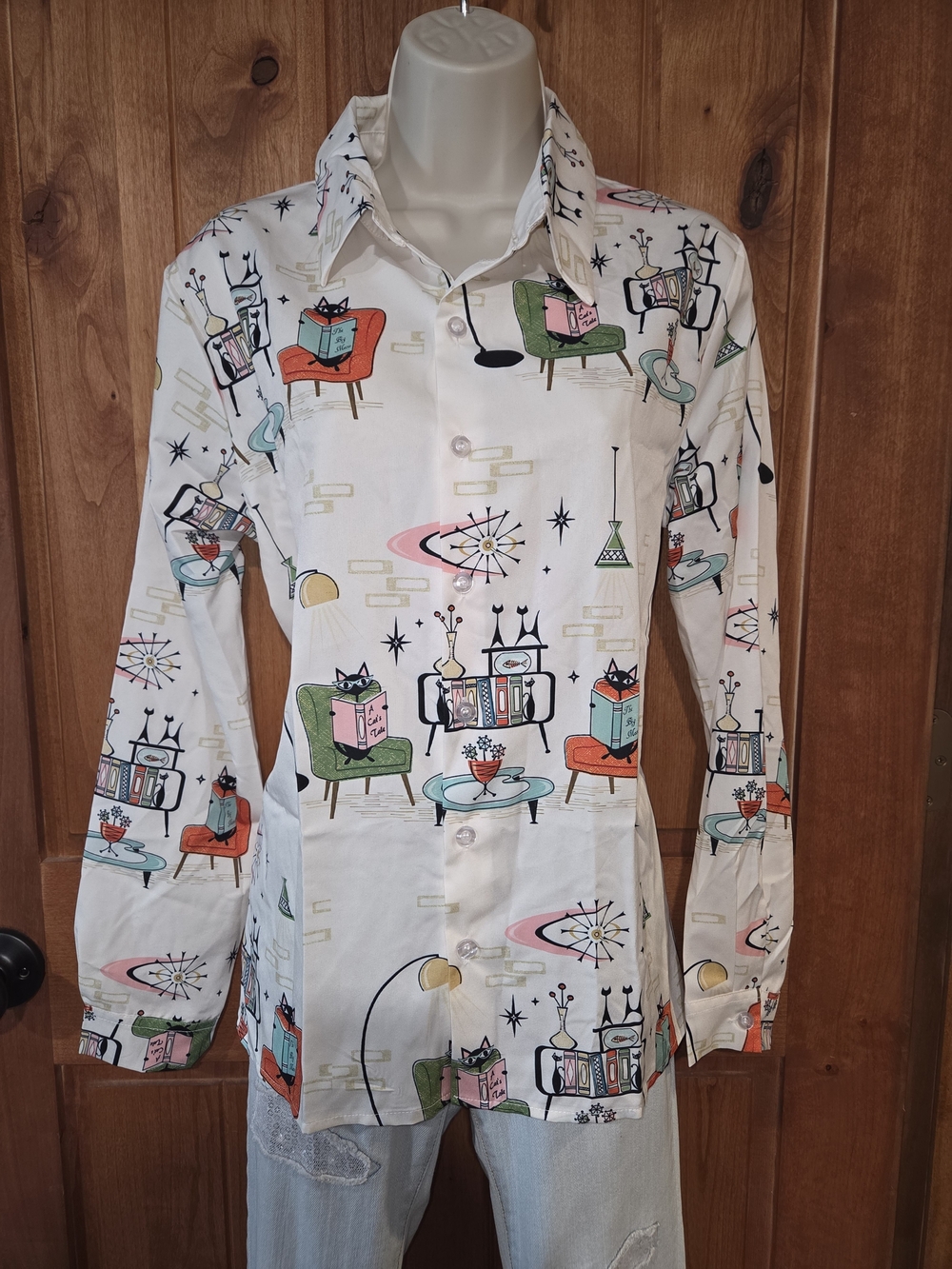 MCM Womens White Mid-Century Print Button-Down Shirt